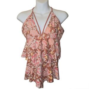 Pink Floral Swim Top with Braided Detail (Juniors L 12/14)